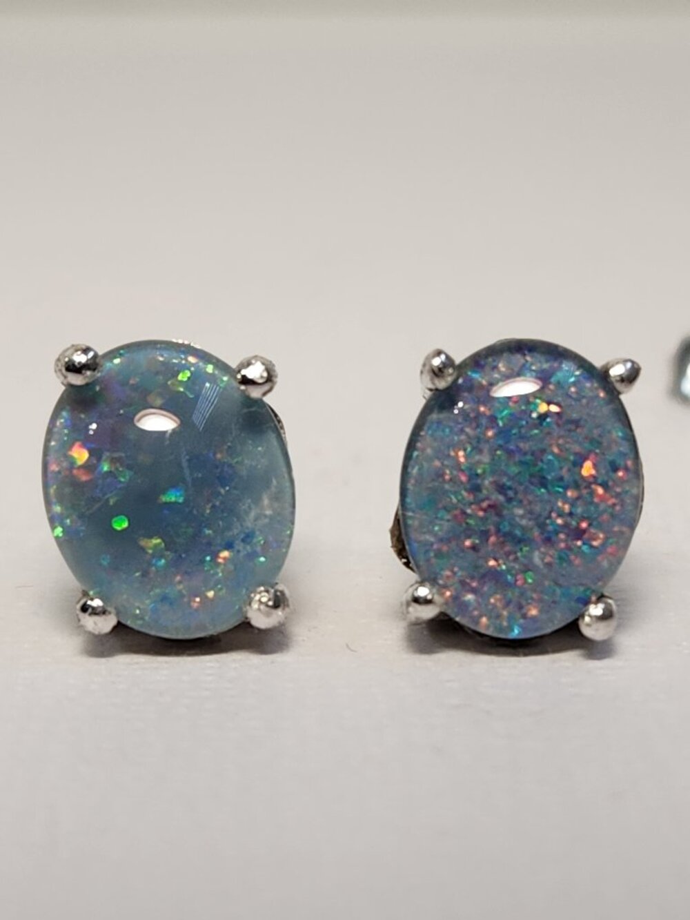 Intergalactic! VTG Large Natural Blue Fire Ridge Opals 925 10x7mm Stud Earrings